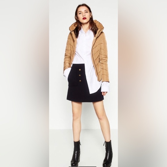 ZARA Quilted Puffer Coat with Faux Fur Collar & Hidden Hood Women's Size Small - Picture 1 of 7